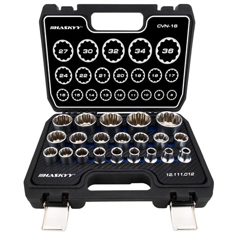 HASKYY 21PCS I 8-36 I Ensemble Jeu de douilles multiple I Tournevis 12 pans embouts de cle a douille 1/2" I acier CRV