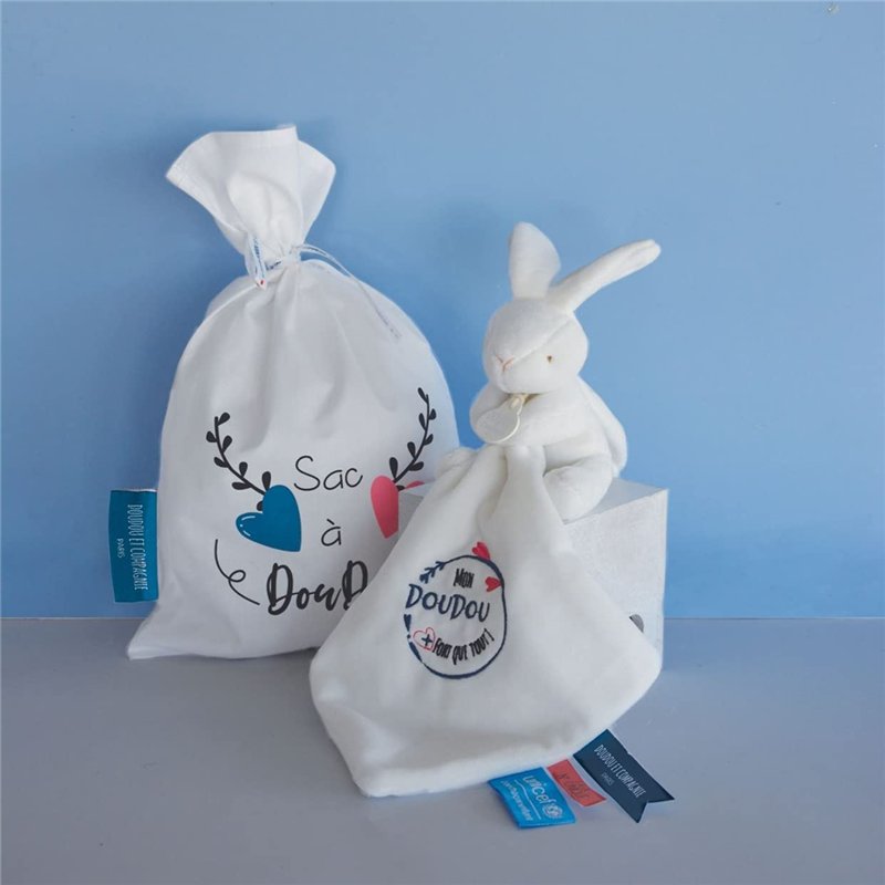 Image secondaire de Doudou et Compagnie - Sac à Doudou Lapin UNICEF - 10 Cm Blanc - Idée Cadeau de Naissance Fille et Garçon - Garantie Doudou Perdu