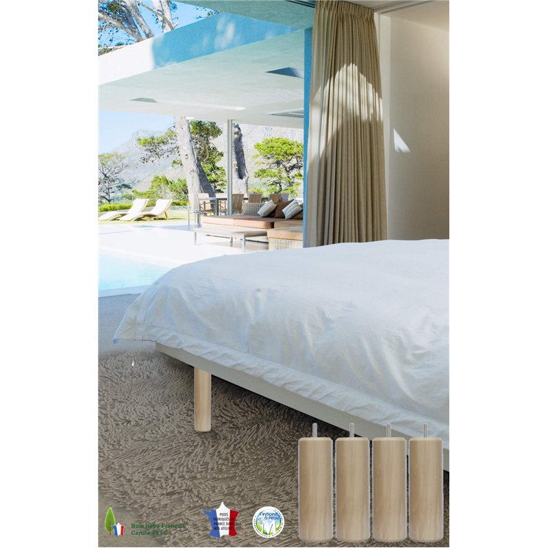 Image secondaire de MARGOT 3700527815763 Caméléon Cylindre Lot de 4 Pieds de lit Bois Vernis naturel Hauteur 20 cm, Natural Wood