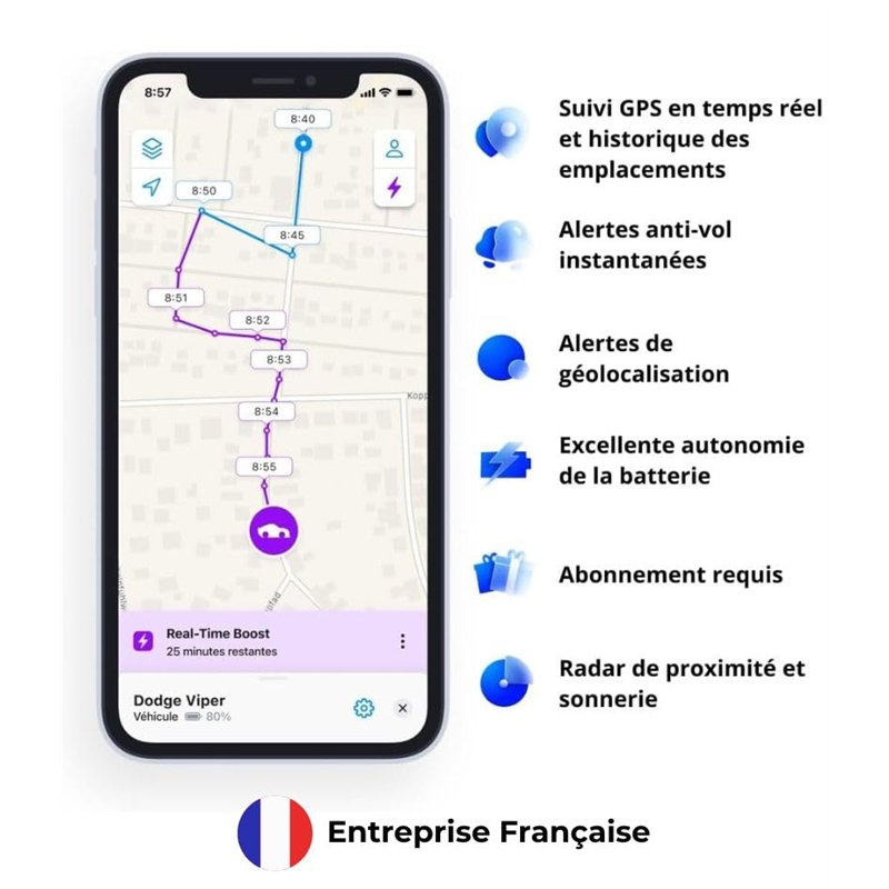 Image secondaire de Tracker GPS Invoxia Pro - Localisation en Temps Réel - 1 an d'abonnement inclus - pour Voitures, Motos, Enfants - Alertes de Mou