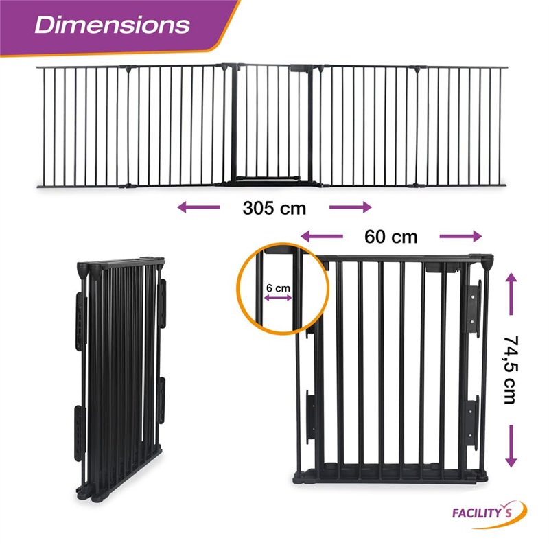 Image secondaire de FACILITYS - Barrière de Sécurité Enfant - Grille Protection Cheminée Enfant Pliable - Grand Format en Métal de 300 cm - 1 Porte 