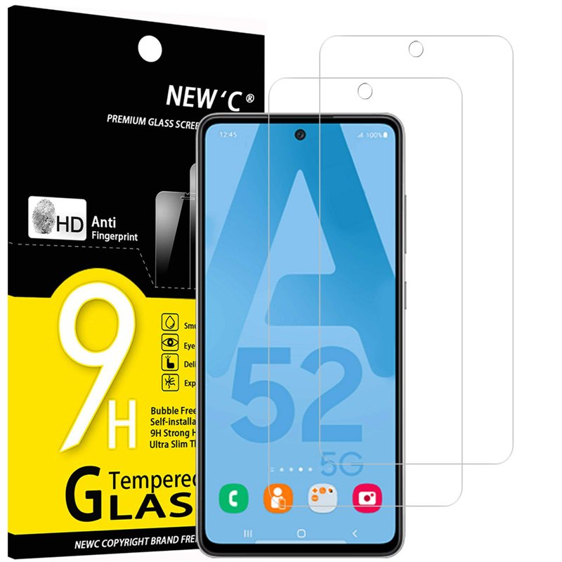 NEW'C Lot de 2, Verre Trempé pour Samsung Galaxy A52, A52 5G, A52S 5G, Film Protection écran -sans Bulles d'air -Ultra Résistant