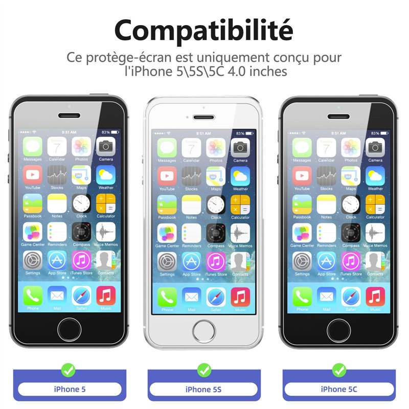 Image secondaire de NEW'C Lot de 2, Verre Trempé pour iPhone 5, iPhone 5S, iPhone 5C, Film Protection écran efficace contre les Rayures - sans Bulle