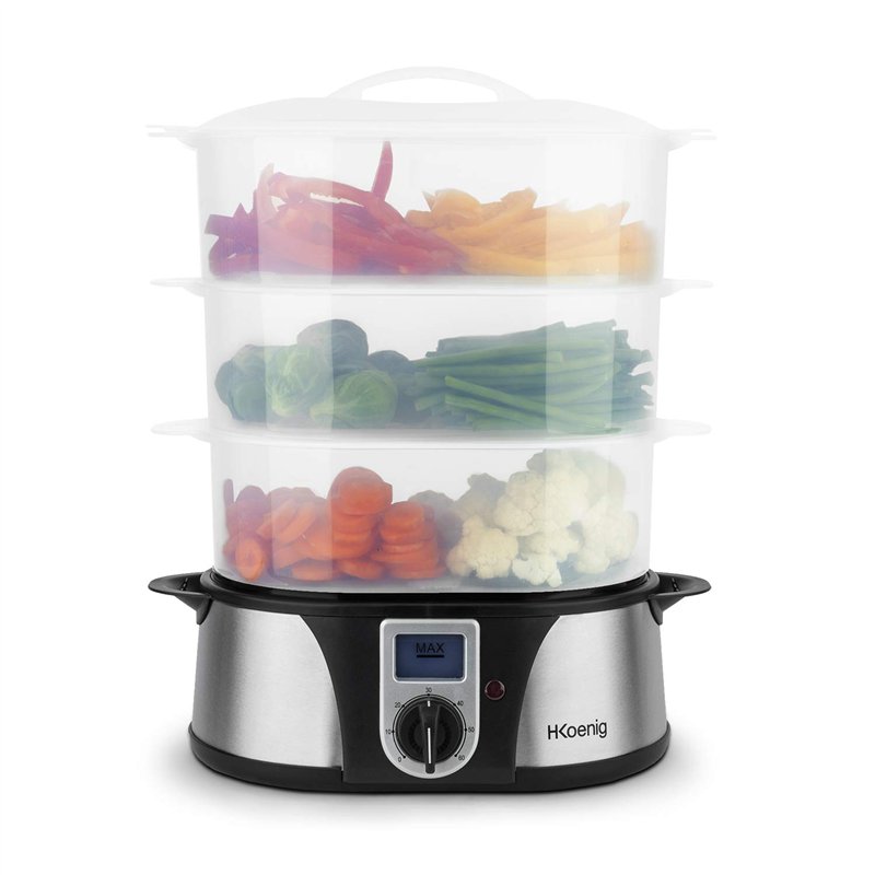 H.Koenig Cuiseur Vapeur Electrique VAP12 Multifonction 12L Programmable Compact Professionnel, 3 Paniers empilables amovibles po