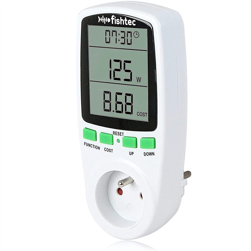 Wattmètre - Compteur de Consommation Électrique - FISHTEC ® - Prise Contrôle Cout Consommation Electrique - Prise Compteur d'Éne