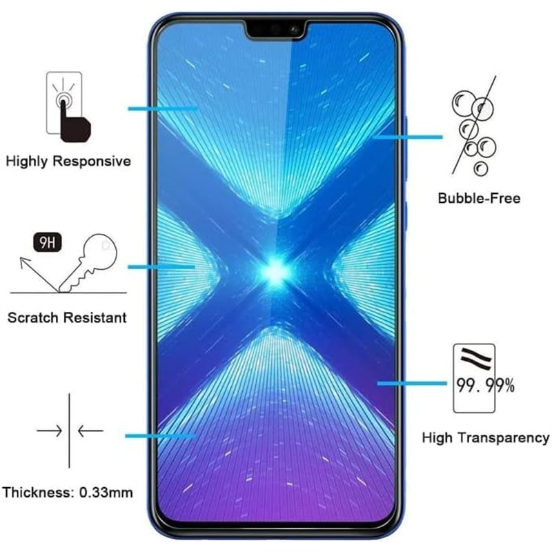 Image secondaire de NEW'C Lot de 3, Verre Trempé pour Honor 8X, Film Protection écran sans Bulles d'air Ultra Résistant (0,33mm HD Ultra Transparent