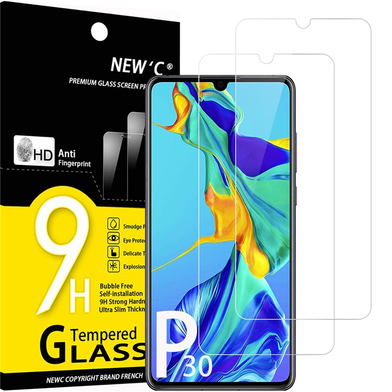 NEW'C Lot de 2, Verre Trempé pour Huawei P30, Film Protection écran sans Bulles d'air Ultra Résistant (0,33mm HD Ultra Transpare