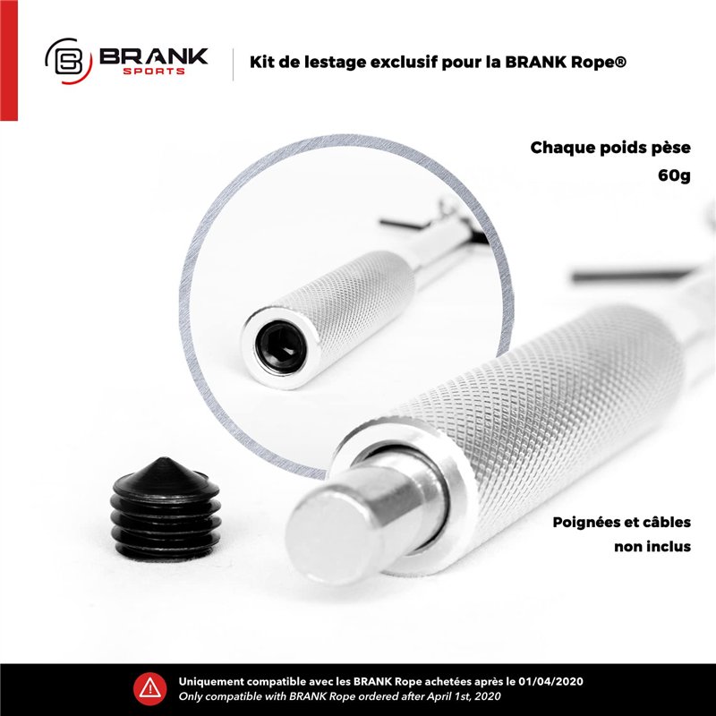 Image secondaire de BRANK SPORTS® Kit de lestage pour Corde à Sauter Brank Rope | 2 Poids de 60g chacun, 2 écrous et 1 Clef Allen Offerte