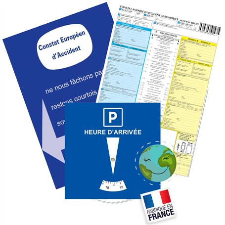 Kit Jeune Conducteur Voiture INDISPENSABLE ✯Fabrication FRANÇAISE✯ Accessoire Voiture Interieur Disque Zone bleue + Constat Amia