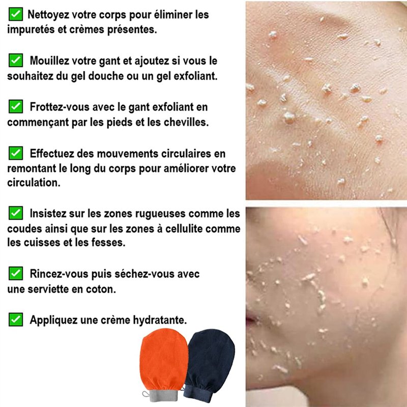 Image secondaire de 2X Gant Exfoliant De Crin Kessa, Hammam, Gommage naturel Et Efficace, Corps Et Visage Femme Et Homme, Nettoie Et Purifie La Peau