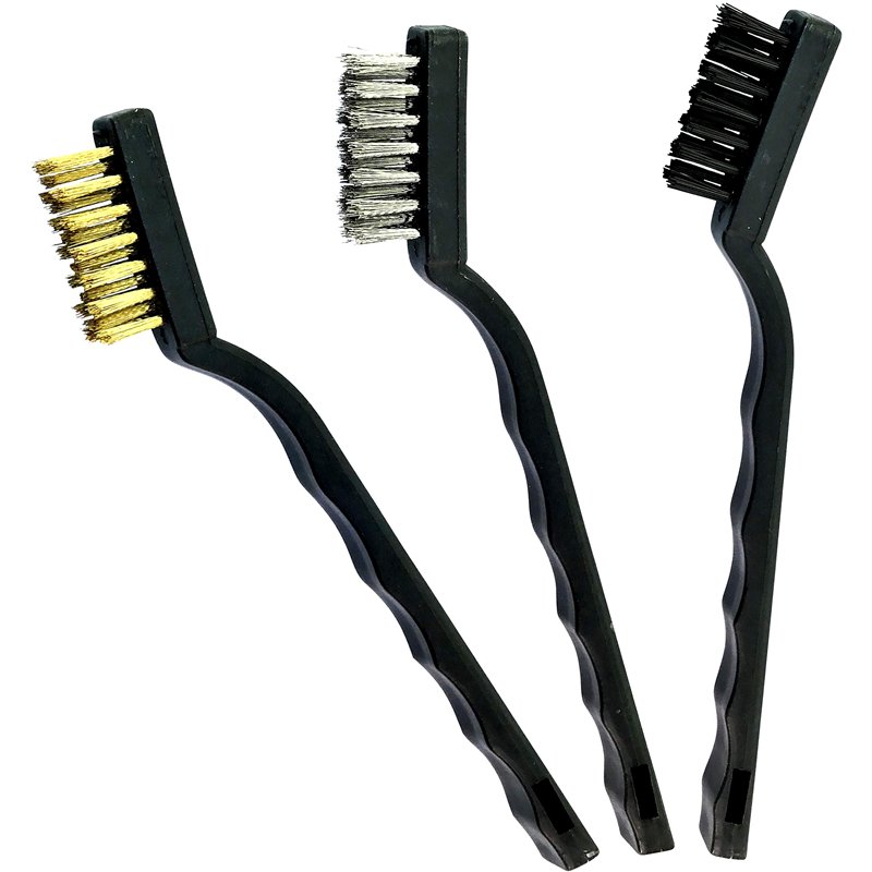 AERZETIX - C45953 - Lot de 3 Petites Brosses Métalliques - Longueur 175mm - Fils d'Acier/Acier Laitonné/Nylon - Manche Courbé en
