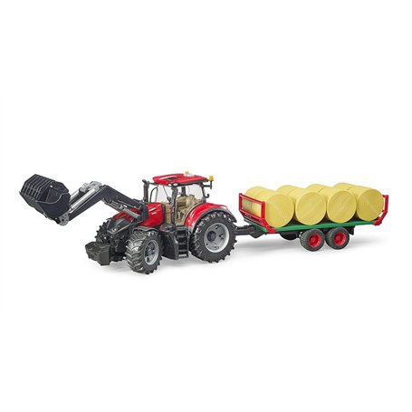 bruder 03198 - Case IH Optum 300CVX avec chargeur frontal & remorque de transport de balles - 1:16 Tracteur