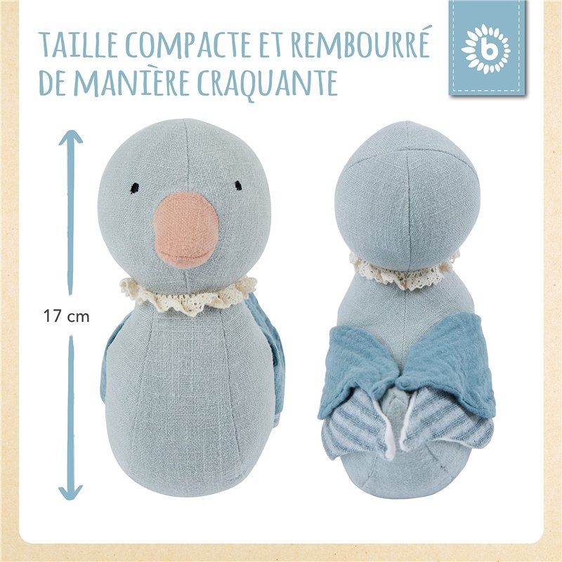 Image secondaire de BIECO Doudou Canard | 20 cm | Lin & Coton Pour Bébé | Peluche Canard | Doudou et Compagnie | Cadeau Naissance Garçon Fille