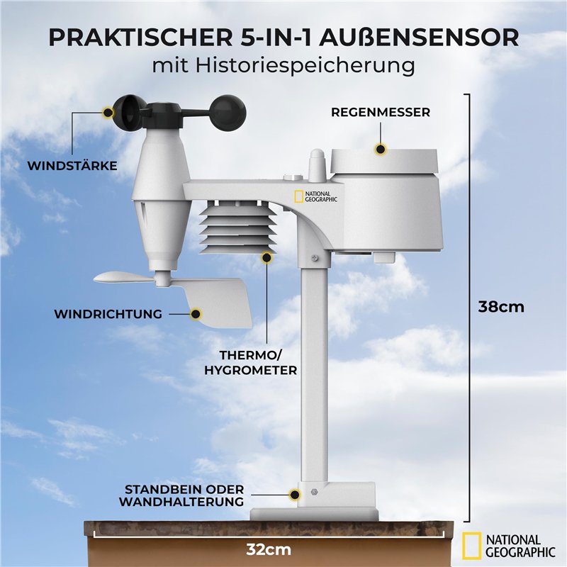 Image secondaire de National Geographic Station Météo Couleur Sans Fil Avec Capteur Extérieur 5 En 1 De Température/Humidité De L’air/Pression Atmos