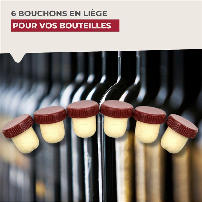 Image secondaire de Fackelmann 05700 Lot de 6 bouchons de liège, bouchons en liège, bouchon pour bouteilles de vin, Liège, Rouge, Jaune, Noir, Gris,