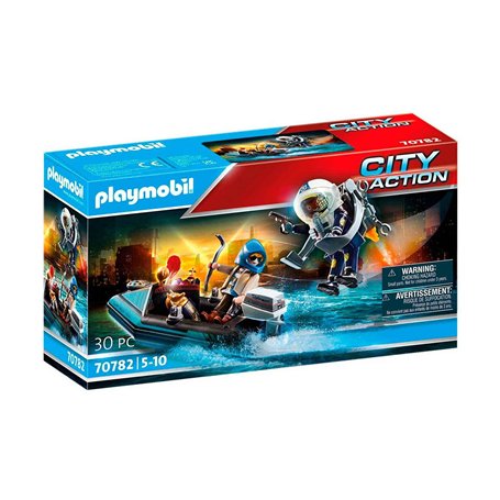 Playmobil 70782 Policier avec réacteur Dorsal et canoë - City Action - avec Deux Personnages