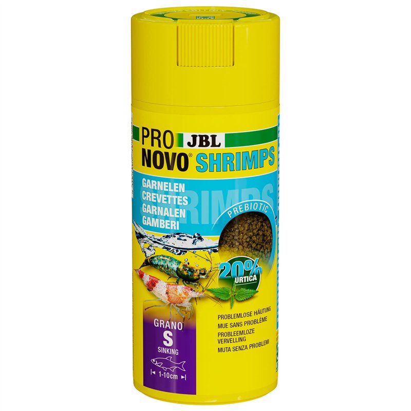 JBL PRONOVO SHRIMPS GRANO, Aliment de Base pour Poissons Crevettes de 1-20 cm, Granulés pour Poissons, Doseur à Clic, taille S, 