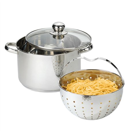 BEYOND Casserole à Pâtes 24 cm Acier Inoxydable - Couvercle en Verre