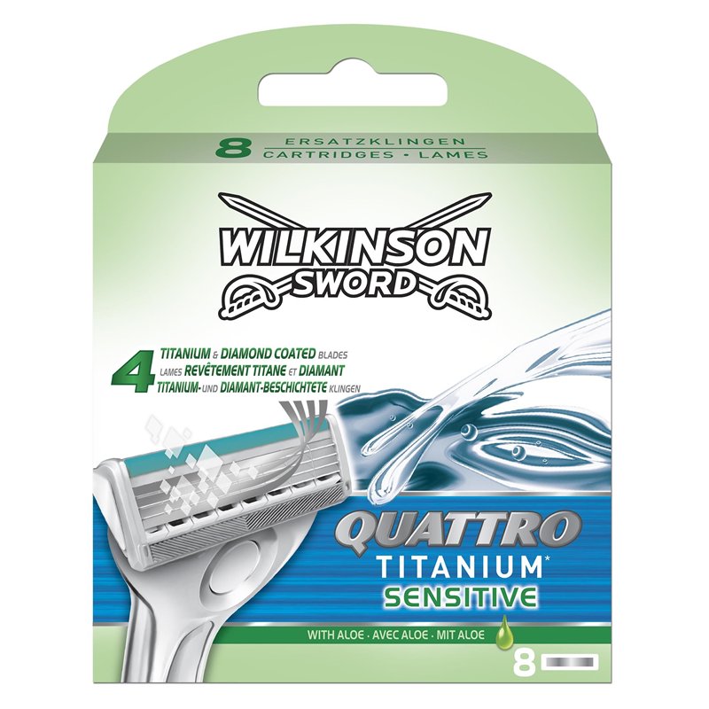 Wilkinson - Quattro Titanium Sensitive - Lames de Rasoir pour Homme - Pack de 8