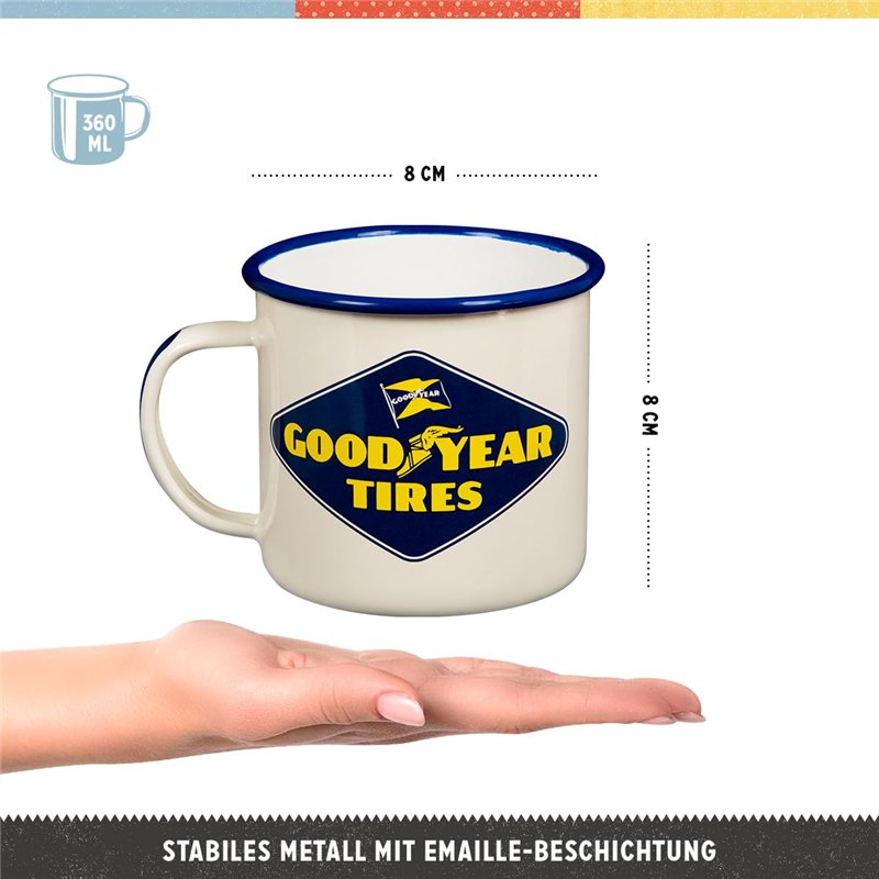 Image secondaire de Nostalgic-Art Tasse rétro en émail, Goodyear – Logo White – Idée de cadeau pour fans de voitures et de motos, Mug de camping, De