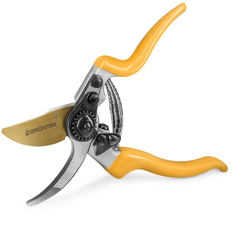 GRÜNTEK Sécateur de Jardin Professionnel Ciseaux Jardinage Forgé. Cisaille Lame franche en Acier et Titane. Coupe Bypass. Poigné