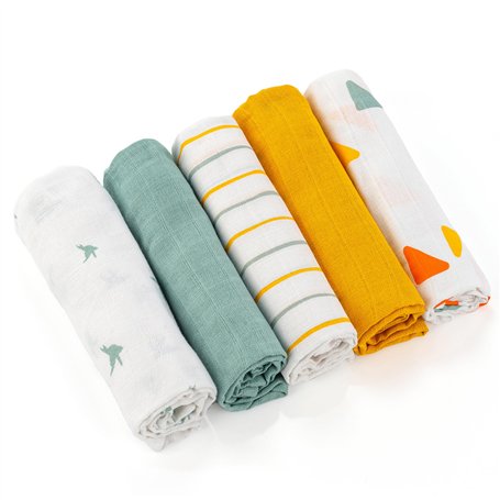 LaLoona – Langes Coton Bébé – Lot de 5 Lange Bebe 70x70 cm – Ultra Doux – Lavables