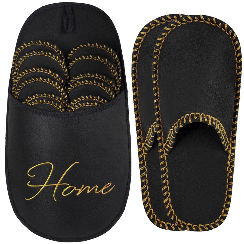 Image secondaire de ONVAYA® ABS Pantoufles d'invités | Home noir et or | Set de 6 | Semelle antidérapante | Chaussons | Pantoufles en feutre | Taille