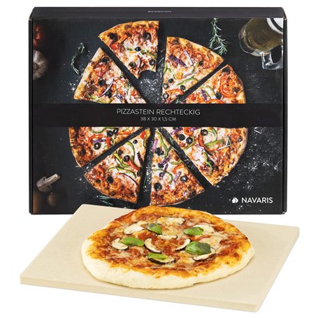 Navaris Pierre à Pizza Four XL - Pierre Pizza Rectangulaire 38 x 30 cm en Cordiérite avec Recette - Four Traditionnel au Bois Ba
