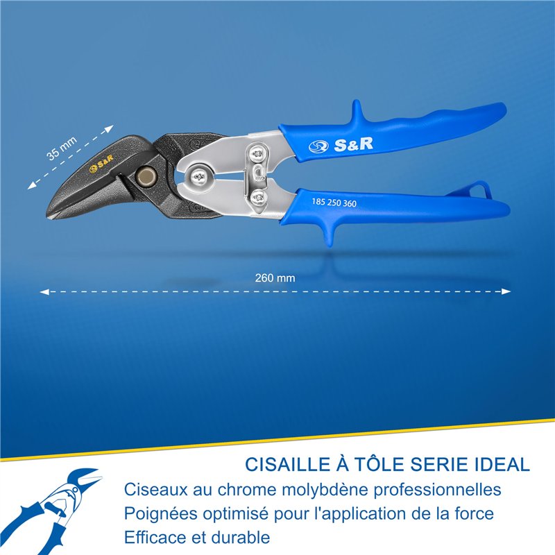 Image secondaire de S&R Cisaille Plaquiste à tôle Série Idéal, 260mm / Ciseaux de Ferblantier Couvreur tôle. Coupe à droite