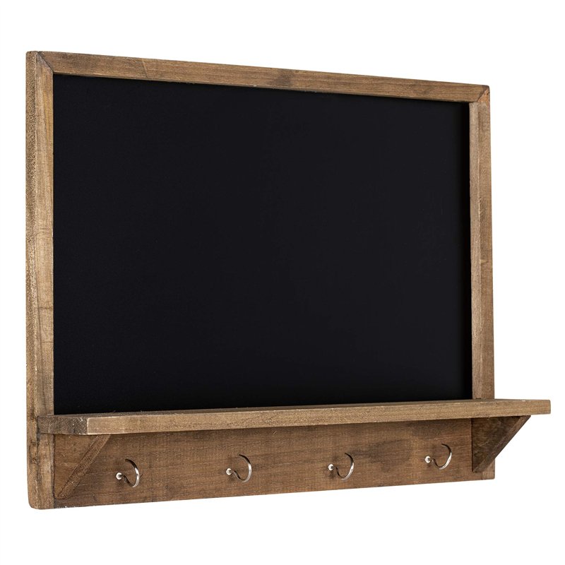 Navaris Tableau noir ardoise - Tableau mural 60 x 45cm avec cadre en bois petite étagère et crochet de suspension - 4x craie blanche