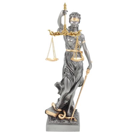 Veronese Figurine de la déesse romaine de la justice de la justice - Sculpture d'avocat doré argenté