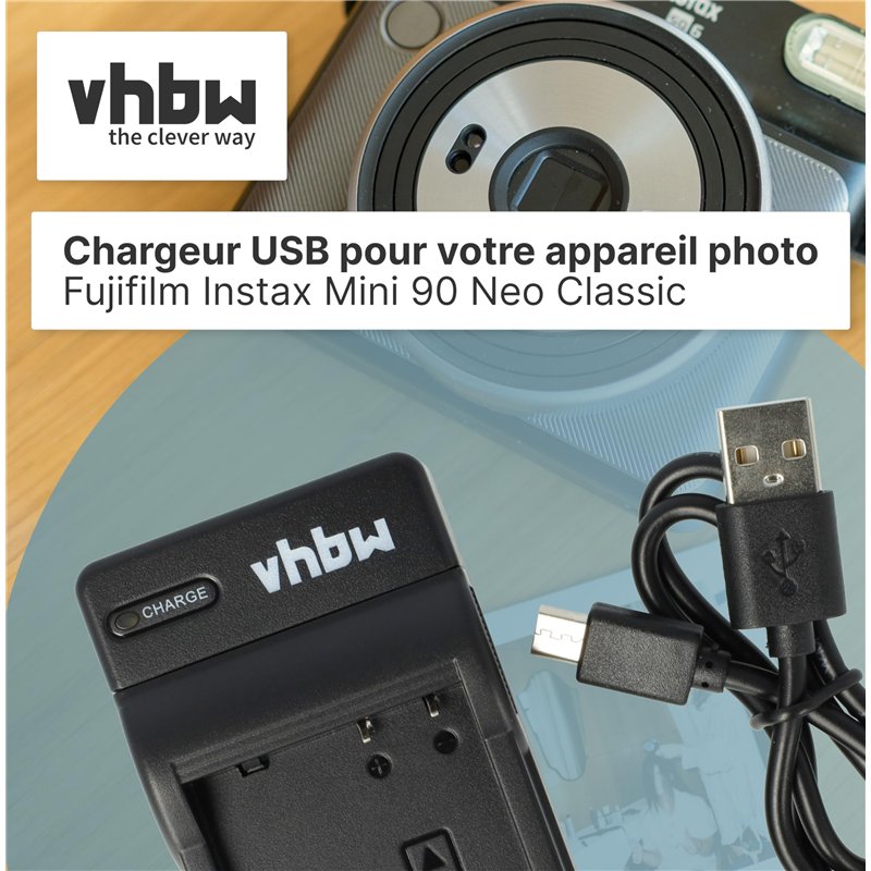Image secondaire de vhbw USB Chargeur Compatible avec Fujifilm Instax 90 Mini Neo Classic caméra caméscope Action-cam - Station, témoin de Charge