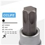 CCLIFE 34 Pièces Coffret douilles torx femelle 3/8" profil E4-E20, Embout torx étoilé profil T10-T60 en Acier S2, Adaptateur 3/8