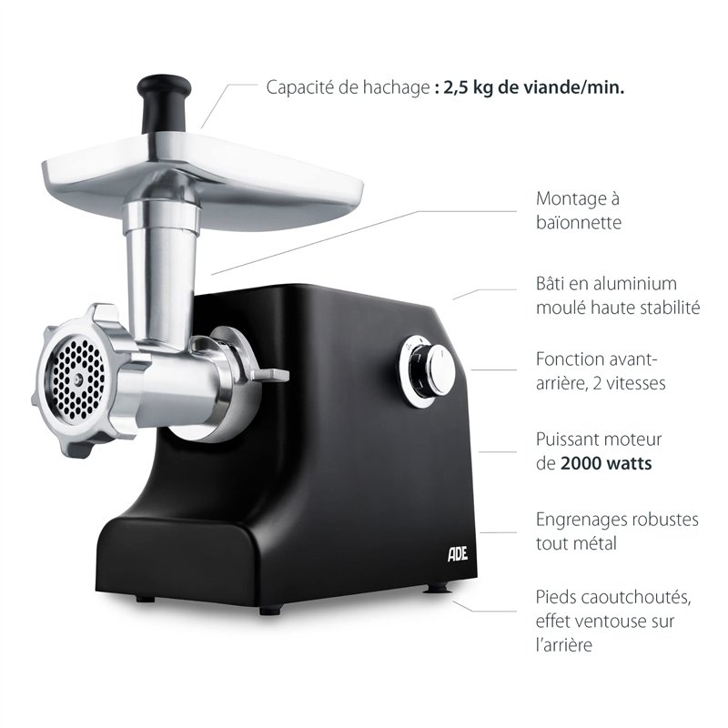 Image secondaire de ADE KA1801 Hachoir à viande électrique 2-en-1 Machine Spritz presse à biscuits puissance de 2000 Watt, boîtier en aluminium, boî