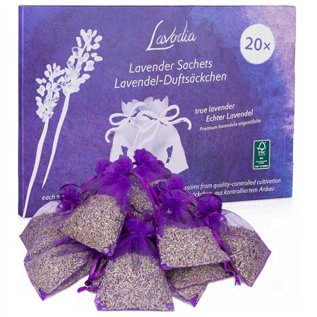 LAVODIA Sachets Parfumés Lavande - 20 Sachets de 6 g pour Armoire