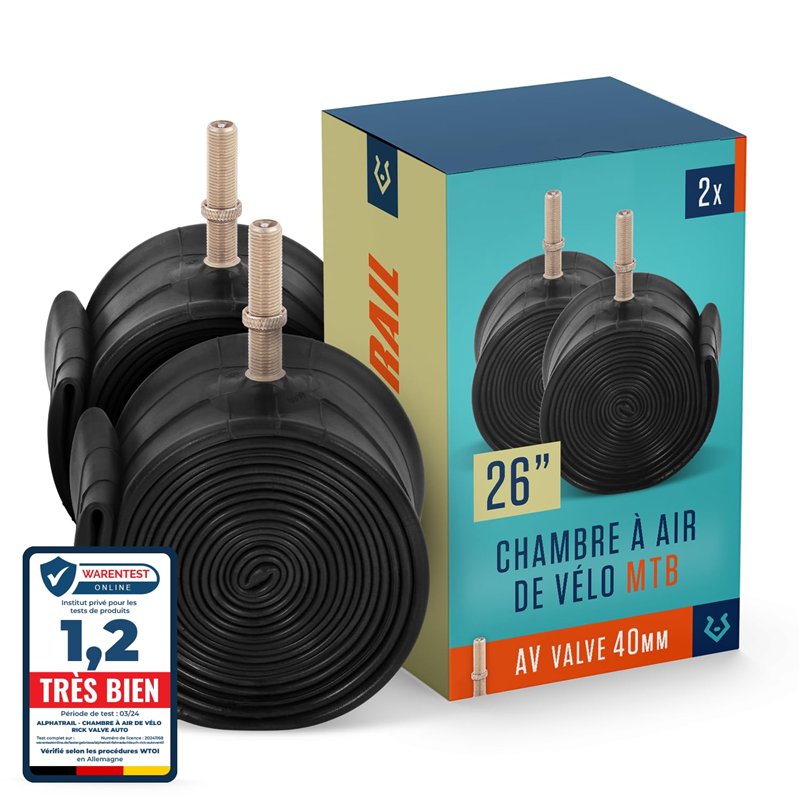 Alphatrail VTT Chambre à Air Vélo Rick 26 Pouces AV Schrader Valve 2X Ensembles avec Mobilité Garantie I Compatible Pneu Vélo Co
