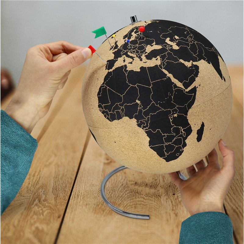 Image secondaire de Grand globe en liège, 33 cm de hauteur, avec 54 épingles - globe rotatif en liège - globe terrestre, cadeau idéal pour les pigeo