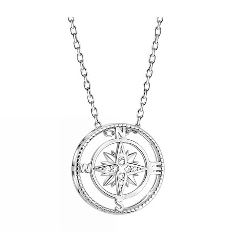 SOFIA MILANI - Collier pour Femme en Argent 925 - avec Pierre de Zircon - avec Pendentif en Forme de Boussole et Carte du Monde