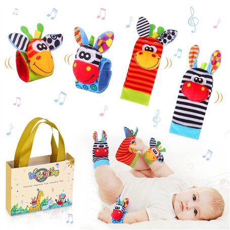 Bébé Poignet et Chaussettes Hochet Animaux Ensemble Jouets et Cadeau de Développement Sensoriel et Eveil pour Infantino Nouveau-