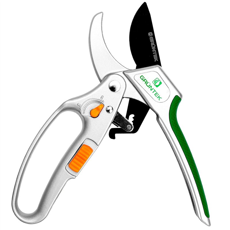 Image secondaire de GRÜNTEK Sécateur de Jardin Professionnel à Crémaillère. Cisaille Coupe Branches à Cliquet Manuel et Automatique