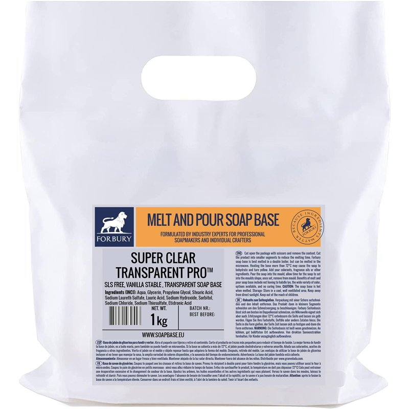 1kg Base de savon de glycérine transparent, Melt and Pour (Fondre et verser), Sans SLS, Clear Transparent Pro Forbury