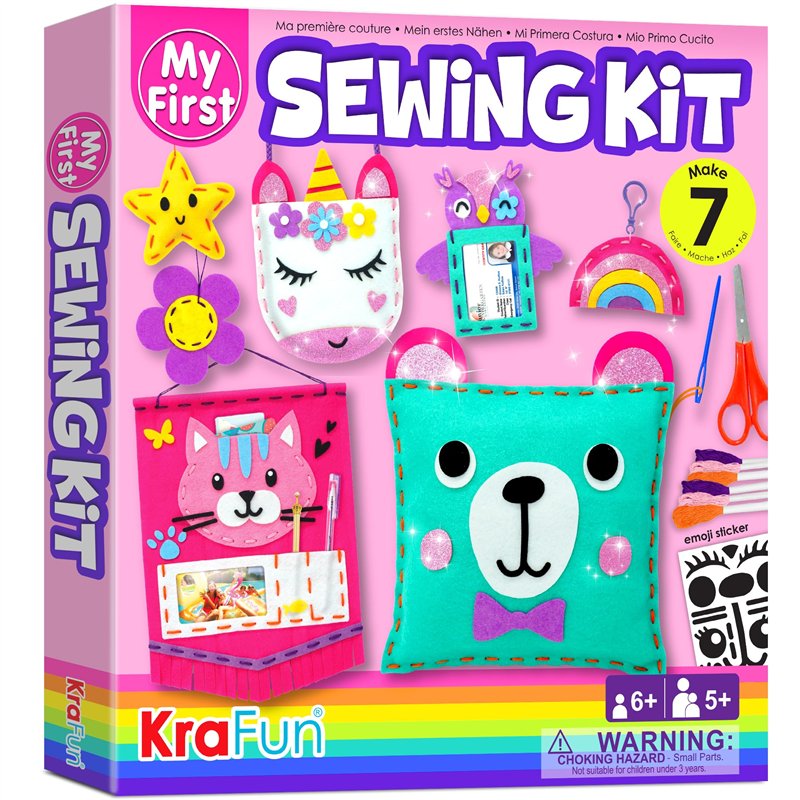KRAFUN Kit de Couture Licorne pour Enfants dès 5 Ans, 7 Projets Débutants (Poupées, Oreillers), Feutre, Instructions, Boîte Réut