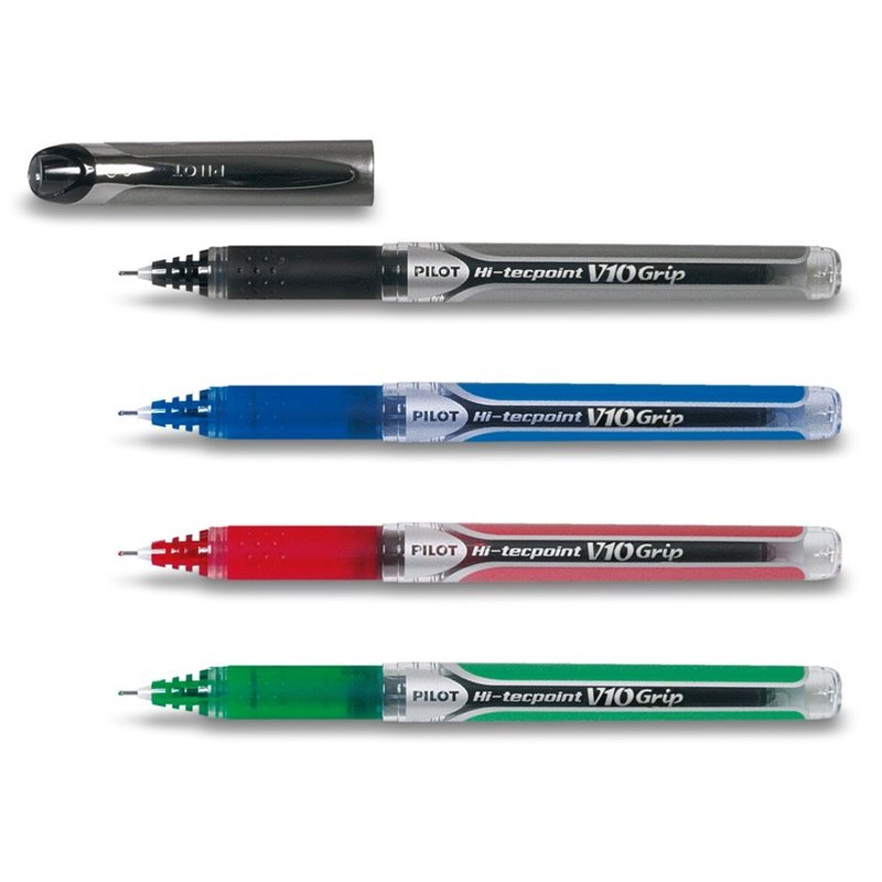 Pilot v10 grip blister hi-pack de 4–noir, bleu, rouge, vert