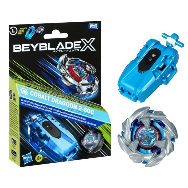 Beyblade X pack Cobalt Dragoon 2-60C avec lanceur à corde deluxe, toupie à rotation gauche, dès 8 ans