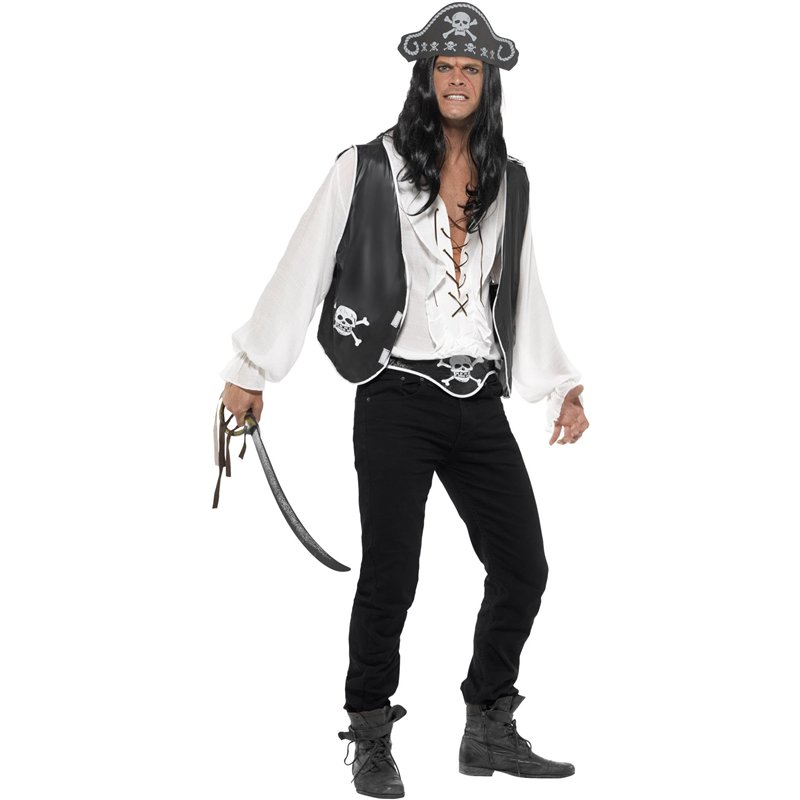Smiffys Panoplie de pirate, noire, avec chapeau, gilet et ceinture