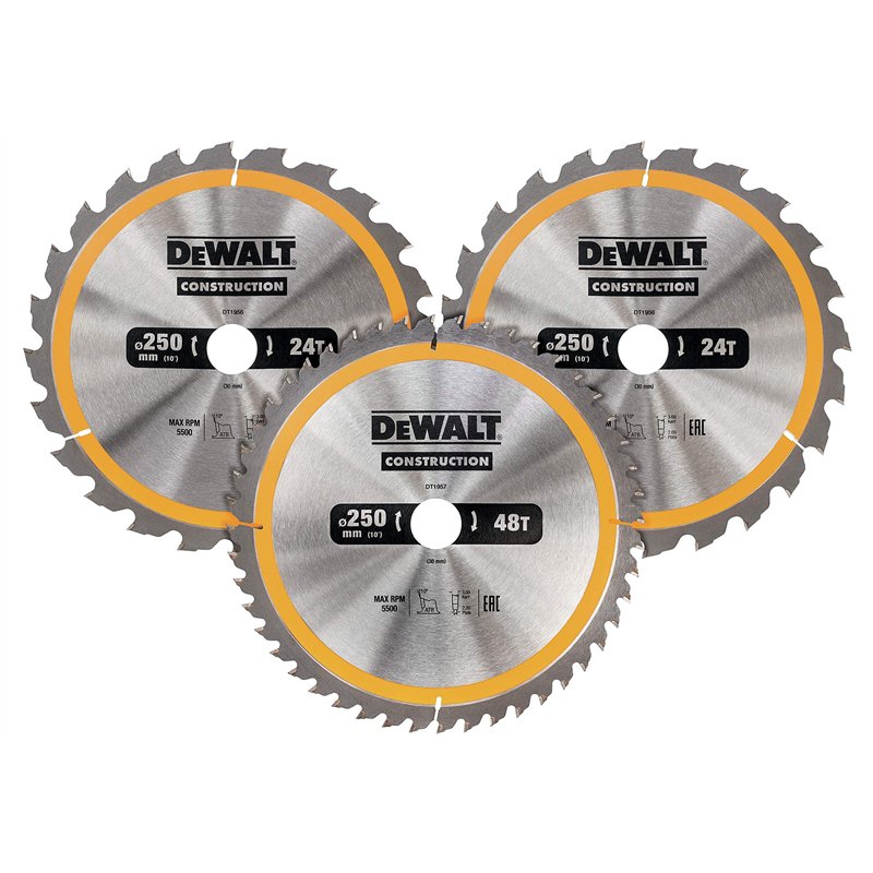 DEWALT - Set de 3 lames de scie circulaire stationnaire - disque tranchant 40 dents - outillage résistant aux clous et durable -