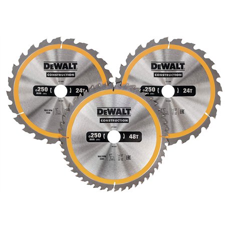 DEWALT - Set de 3 lames de scie circulaire stationnaire - disque tranchant 40 dents - outillage résistant aux clous et durable -