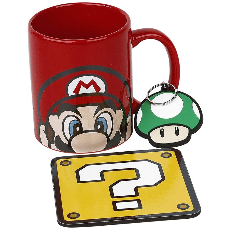 SUPER MARIO Coffret cadeau - Mug, Dessous de Verre, 315ml, Porte-Clef