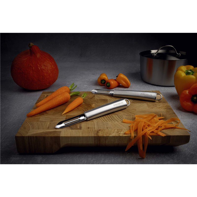 Image secondaire de Probus - 670228 Lot de 2 épluche-légumes ergonomiques en acier inoxydable, manche arrondi, lame affutée, lavables au lave-vaisse