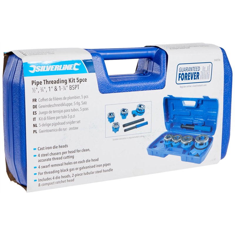 Silverline - Filières de plombier, coffret 5 pcs BSPT 1/2”, 3/4”, 1” et 1-1/4” (868556)